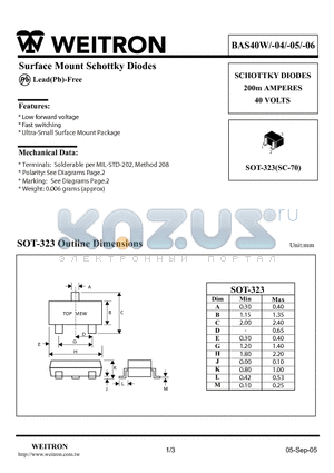 BAS40W-05 datasheet - Surface Mount Schottky Diodes