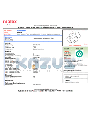 0475780006 datasheet - Cover for Mobile Phone Camera Socket