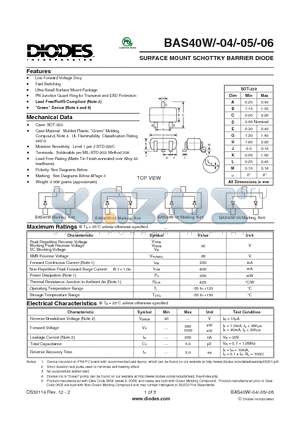 BAS40W-05-7-F datasheet - SURFACE MOUNT SCHOTTKY BARRIER DIODE