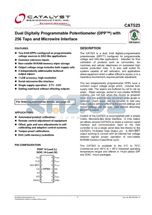 CAT523 datasheet - Dual Digitally Programmable Potentiometer (DPP) with 256 Taps and Microwire Interface