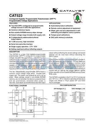 CAT523LI-TE10 datasheet - Configured Digitally Programmable Potentiometer