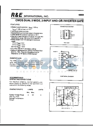 4085B datasheet - CMOS DUAL 2-wide,2-input and-or-inverter gate