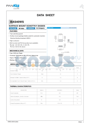 BAS40WS datasheet - SURFACE MOUNT SCHOTTKY DIODES