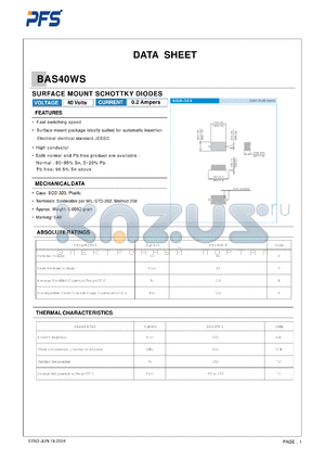 BAS40WS datasheet - SURFACE MOUNT SCHOTTKY DIODES