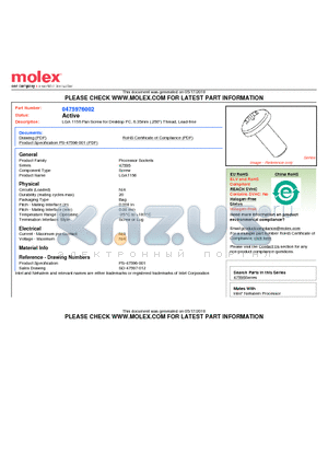 0475976002 datasheet - LGA 1156 Pan Screw for Desktop PC, 6.35mm (.250