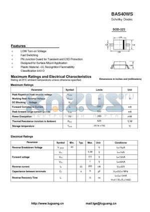 BAS40WS datasheet - Schottky Diodes