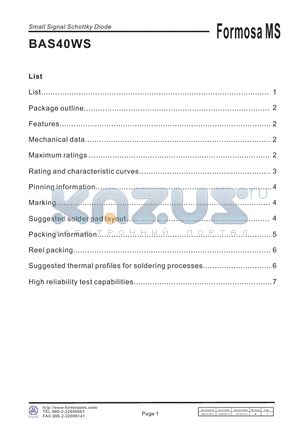 BAS40WS_10 datasheet - 200mA Surface Mount Small Signal Schottky Diode-40V