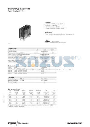 40903030003 datasheet - Power PCB Relay 409