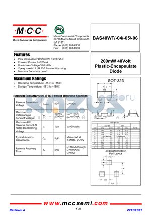 BAS40WT_11 datasheet - 200mW 40Volt Plastic-Encapsulate Diode