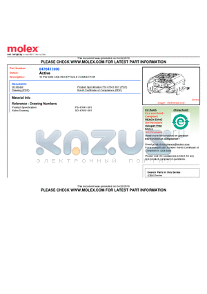 0476411000 datasheet - 10 PIN MINI USB RECEPTACLE CONNECTOR