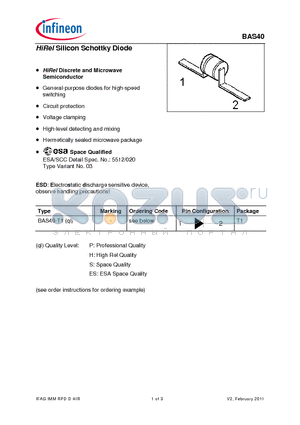 BAS40_11 datasheet - HiRel Silicon Schottky Diode