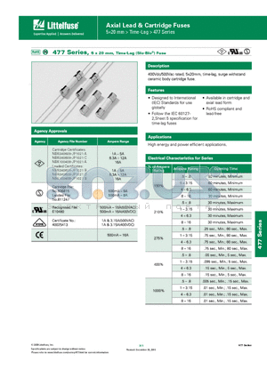0477.500MXEP datasheet - Axial Lead & Cartridge Fuses 520 mm > Time-Lag > 477 Series