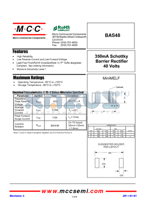 BAS48 datasheet - 350mA Schottky Barrier Rectifier 40 Volts