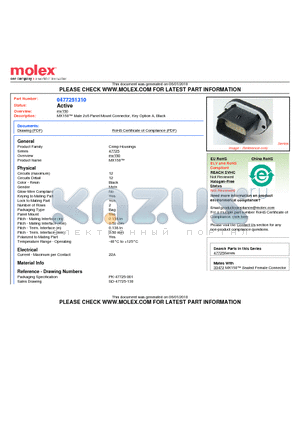 0477251310 datasheet - MX150 Male 2x6 Panel Mount Connector, Key Option A, Black