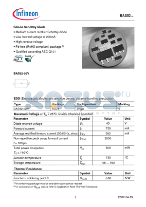 BAS52_07 datasheet - Silicon Schottky Diode