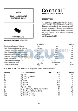 BAS56 datasheet - DUAL HIGH CURRENT SWITCHING DIODE