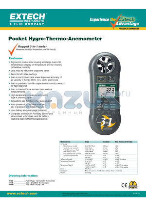 409992 datasheet - Pocket Hygro-Thermo-Anemometer