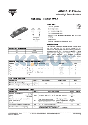 409CNQ135PBF datasheet - Schottky Rectifier, 400 A