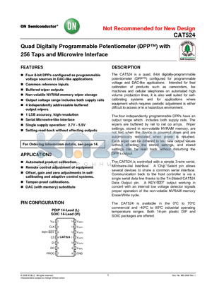 CAT524LI datasheet - Quad Digitally Programmable Potentiometer (DPPtm) with 256 Taps and Microwire Interface