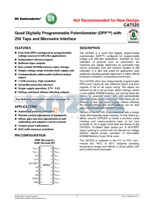 CAT525 datasheet - Quad Digitally Programmable Potentiometer (DPP) with 256 Taps and Microwire Interface