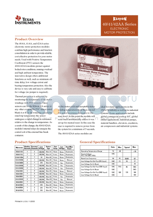 40AA200E datasheet - 40/41/42AA Series ELECTRONIC MOTOR PROTECTION