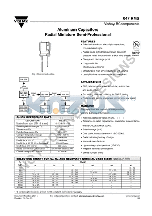 047RMS datasheet - Aluminum Capacitors Radial Miniature Semi-Professional