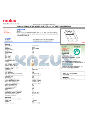 0480371000 datasheet - Universal Serial Bus (USB) Shielded I/O Plug, Type A, Right Angle, Surface Mount, 0.76um (30u