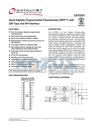 CAT5251YI-50 datasheet - Quad Digitally Programmable Potentiometer (DPP) with 256 Taps and SPI Interface