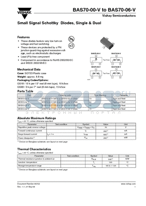 BAS70-00-V datasheet - Small Signal Schottky Diodes, Single & Dual
