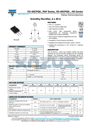 40CPQ035PBF datasheet - Schottky Rectifier, 2 x 20 A