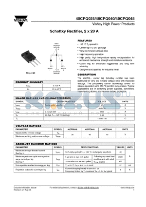 40CPQ045 datasheet - Schottky Rectifier, 2 x 20 A