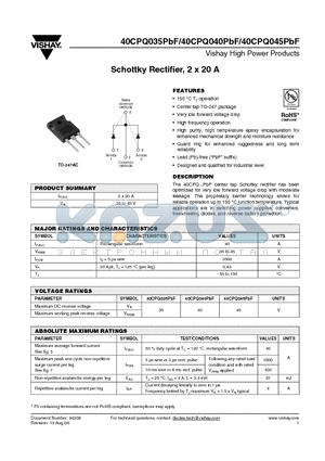 40CPQ045PBF datasheet - Schottky Rectifier, 2 x 20 A