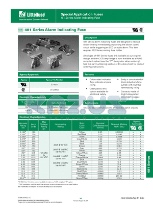 04810000H datasheet - Special Application Fuses 481 Series Alarm Indicating Fuse