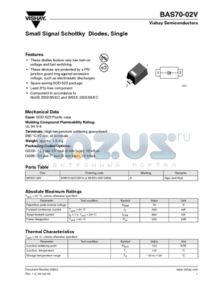 BAS70-02V-GS08 datasheet - Small Signal Schottky Diodes, Single