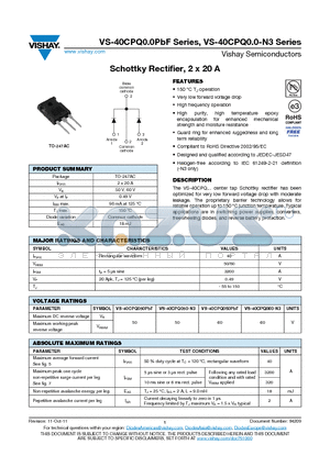 40CPQ050PBF datasheet - Schottky Rectifier, 2 x 20 A