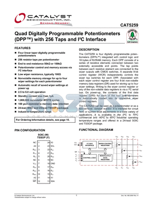 CAT5259YI-00 datasheet - Quad Digitally Programmable Potentiometers (DPP) with 256 Taps and IbC Interface
