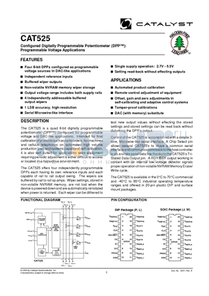 CAT525JI-TE10 datasheet - Configured Digitally Programmable Potentiometer