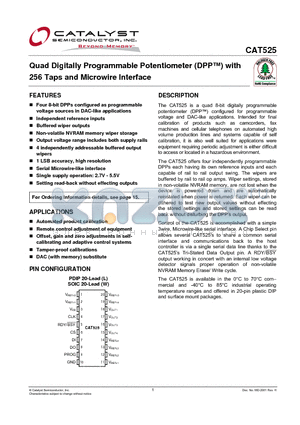 CAT525LI datasheet - Quad Digitally Programmable Potentiometer (DPP) with 256 Taps and Microwire Interface