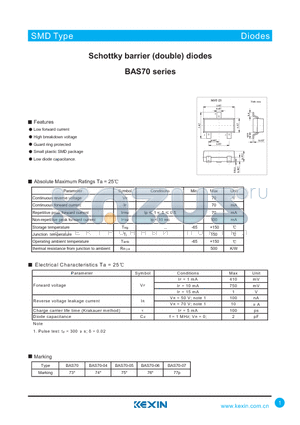 BAS70-04 datasheet - Schottky barrier (double) diodes