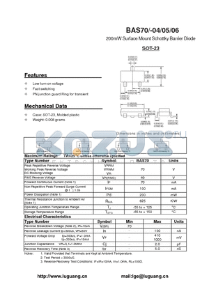 BAS70-04 datasheet - 200mW Surface Mount Schottky Barrier Diode