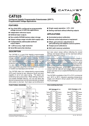 CAT525_04 datasheet - Configured Digitally Programmable Potentiometer