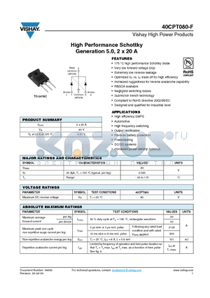 40CPT080-F datasheet - High Performance Schottky Generation 5.0, 2 x 20 A