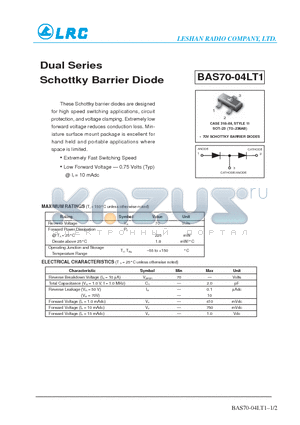 BAS70-04LT1 datasheet - Dual Series Schottky Barrier Diode