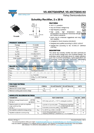 40CTQ045-N3 datasheet - Schottky Rectifier, 2 x 20 A