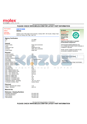 0481913000 datasheet - 0.80mm (.031