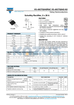 40CTQ045PBF_12 datasheet - Schottky Rectifier, 2 x 20 A
