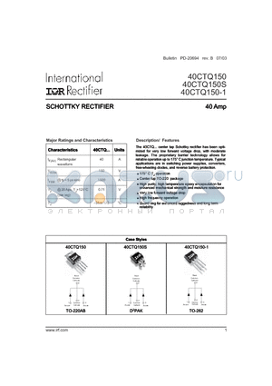 40CTQ150 datasheet - SCHOTTKY RECTIFIER