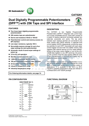 CAT5261YI-00-T2 datasheet - Dual Digitally Programmable Potentiometers (DPP) with 256 Taps and SPI Interface