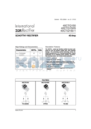 40CTQ150-1 datasheet - SCHOTTKY RECTIFIER