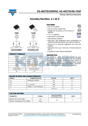 40CTQ150-1TRLPBF datasheet - Schottky Rectifier, 2 x 20 A